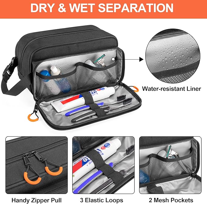 Tactical Toiletry Travel Bag for Men, Dopp Kit Shaving Organizer Case for Toiletries, Shower and Grooming Care Accessories, Black (Empty Bag Only, Patent Design)