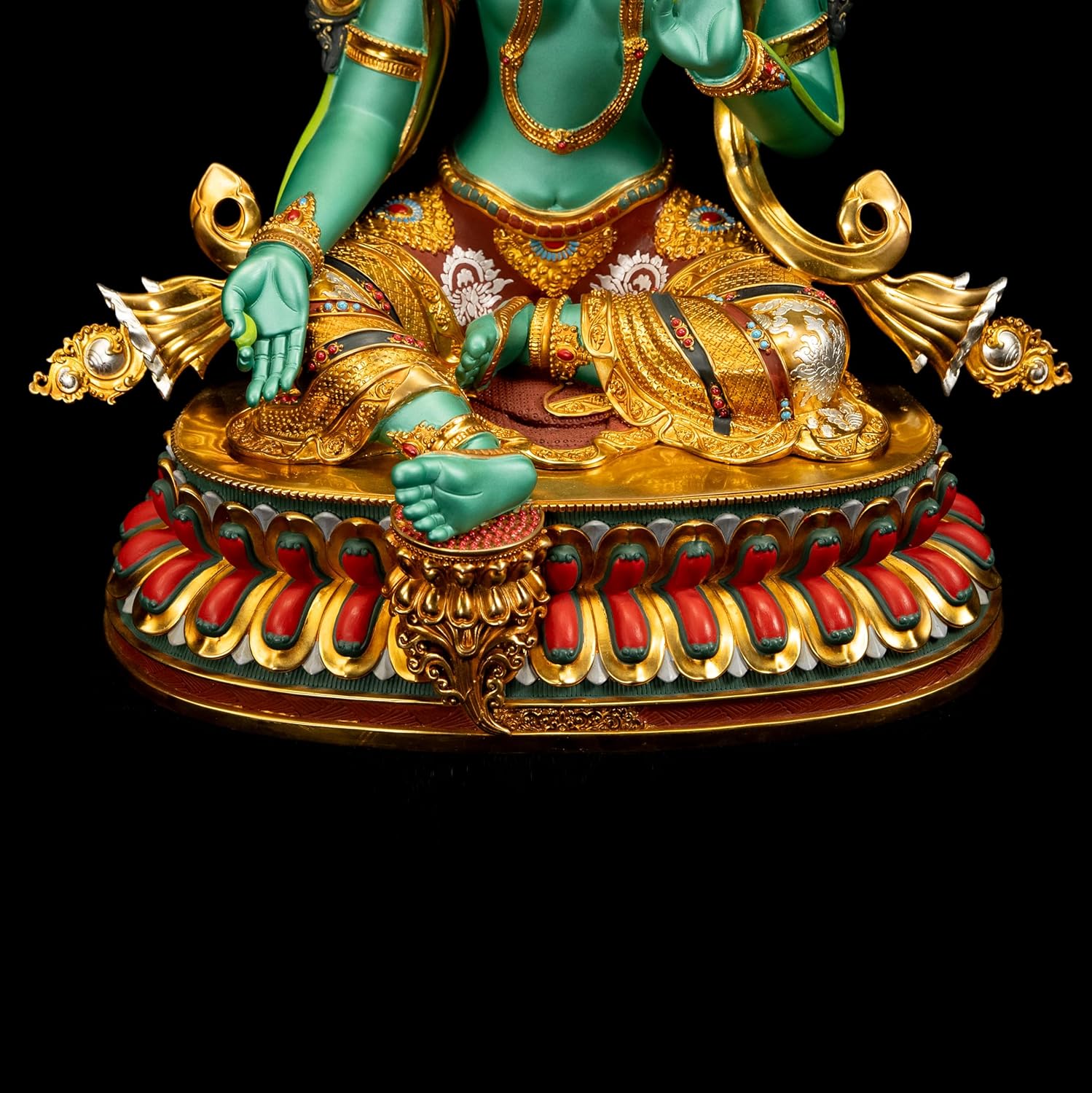 Handmade Copper Buddha Statue Indoor, Green Tara Buda Sculpture for Home Decor, Hand-Painted Colored Buddhist Budda,14.17"