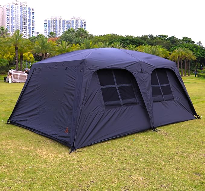 KTT Extra Large Tent 10-12-14 Person(B),Family Cabin Tents,2 Rooms,3 Doors and 3 Windows with Mesh,Straight Wall,Waterproof,Double Layer,Big Tent for Outdoor,Picnic,Camping,Family Gathering