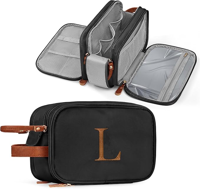 YOOLIFE Toiletry Bag for Women Men - Initial Travel Toiletry Bag Organizer Dopp Kit Water Resistant Personalized Gifts
