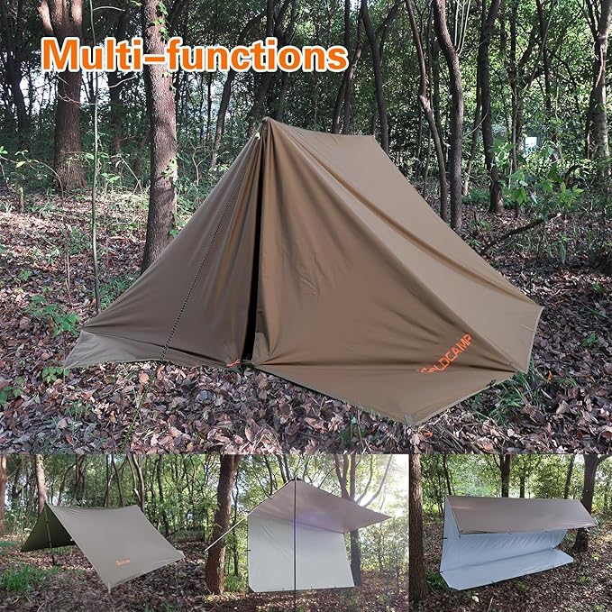 GOLDCAMP Bushcraft Emergency Camping Tarp，70D Nylon 10X13.2FT Hammock Rain Fly ，UV 50+ and PU15000mm Tent Tarp Shelter Canopy，Heavy Duty Multifunctional Sun Shade Essentials for Hiking (10X13.2ft)