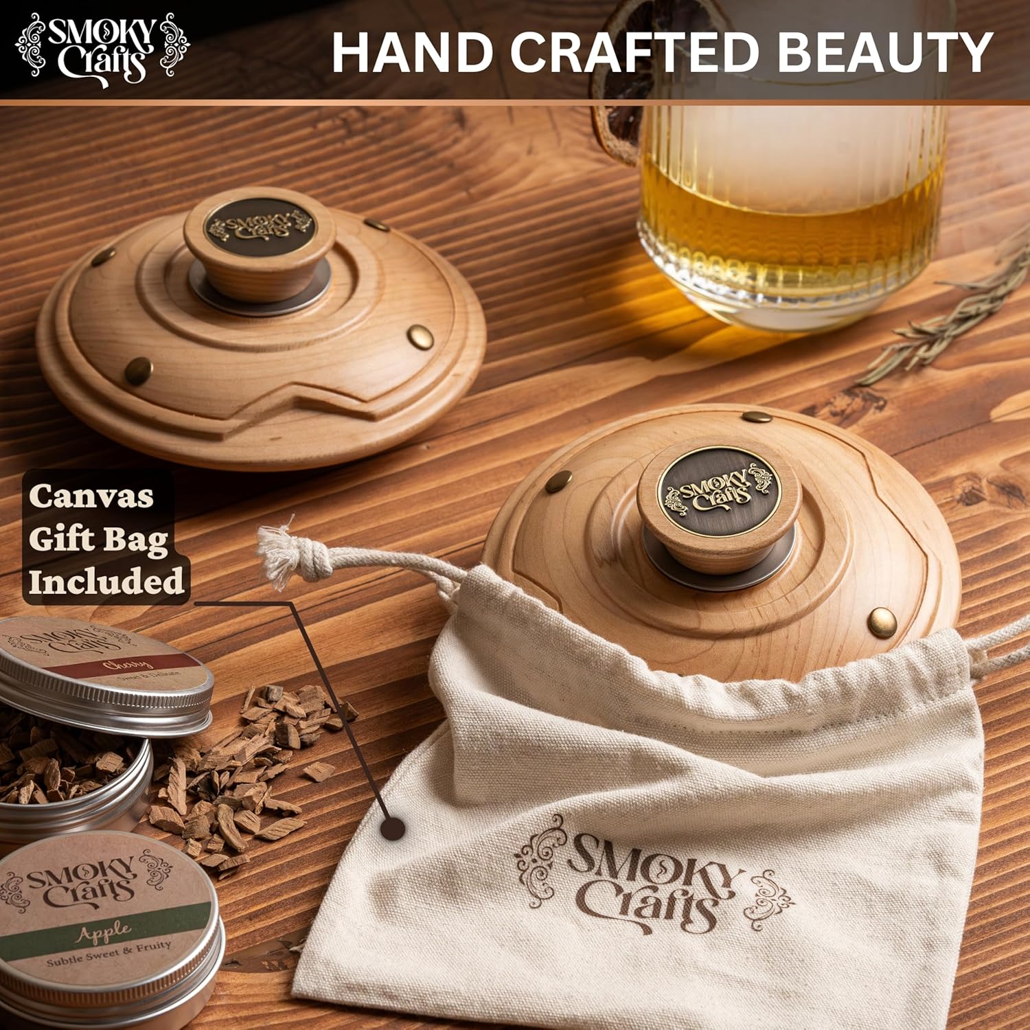 Cocktail Smoker Kit with Torch - Whiskey Smoker Kit comes with Saturn-Shaped Smoke Infuser, Culinary Torch, Cotton Bag and Wood Chips (Apple & Cherry) - Gifts for Men (Without Butane)