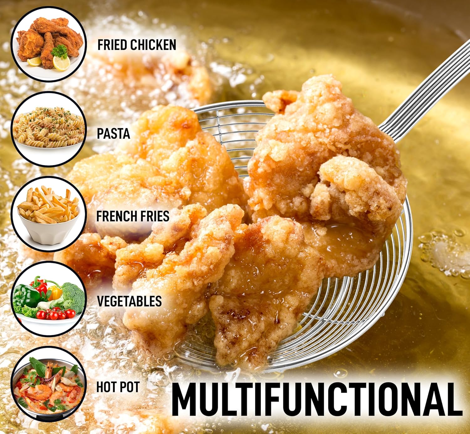 Zulay Kitchen Premium Stainless Steel Spider Skimmer 15.4” - Spider Kitchen Utensil with Premium Ergonomic Handles for Easy Use - Easy to Clean - Perfect for at Home Cooks & Chefs