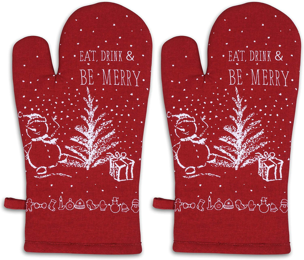 AMOUR INFINI Oven Mitts Set of 1 Quilted Liner with Hanging Loop Non Slip, Heat Resistant, Washable Reusable Oven Mitt (Christmas Party 7x13 Inches)