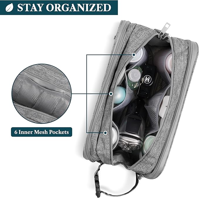 PAVILIA Toiletry Bag for Men, Travel Toiletries Bag | Water-resistant Dopp Kit, PU Leather Shaving Pouch Organizer for Accessories, Cosmetic, Hygiene, Grooming Essentials (Black)