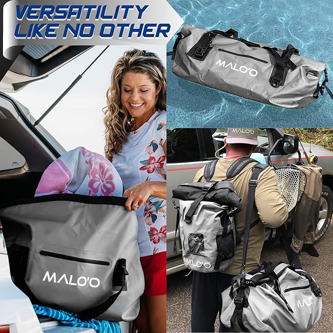Malo'o Waterproof Roll-Top Duffel - 100L - Keep Gear Dry for Outdoor Adventures - Pockets & Molle Loops