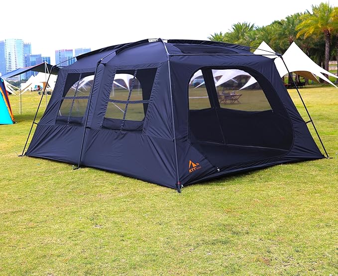 KTT Extra Large Tent 10-12-14 Person(B),Family Cabin Tents,2 Rooms,3 Doors and 3 Windows with Mesh,Straight Wall,Waterproof,Double Layer,Big Tent for Outdoor,Picnic,Camping,Family Gathering