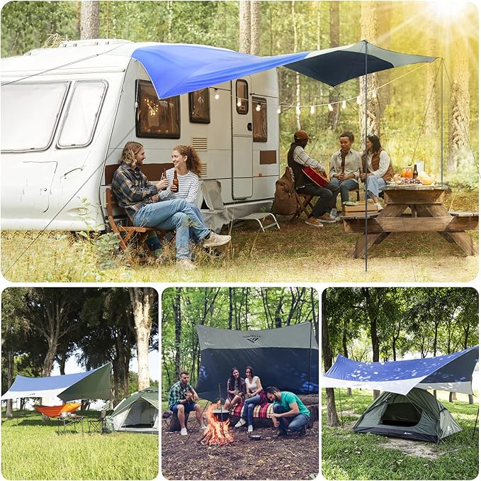 Forceatt 12x14FT Waterproof Anti-UV Camping Tarp with 2 Poles (UPF50+), Lightweight Sun Shelter for Car, Tent, Hammock in Hiking, Backpacking, Garden and Traveling