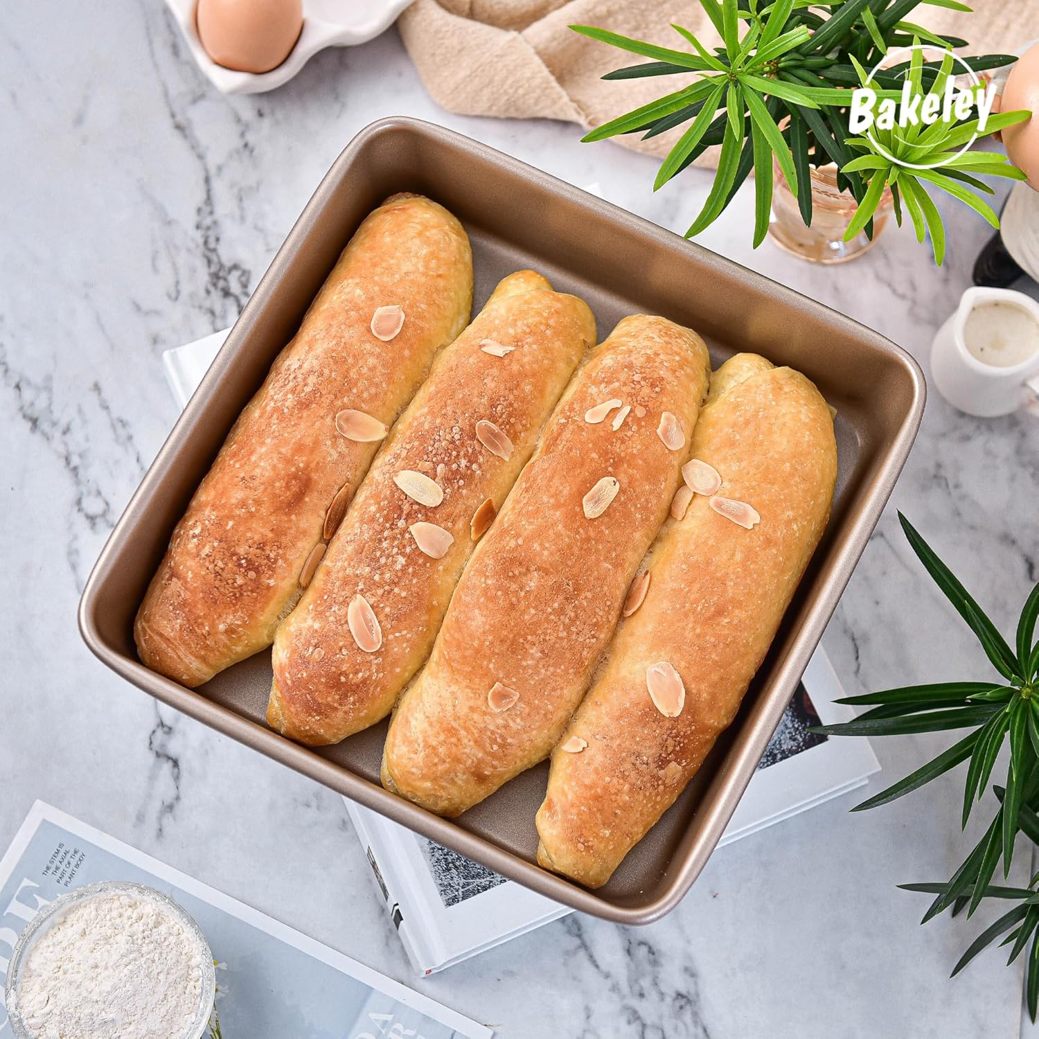 9x9 Baking Pan, 9 inch Brownie Pan, 9'' Square Cake Pan, Nonstick Carbon Steel, Shallow Dish Bakeware for Oven Baking (Champagne Gold)