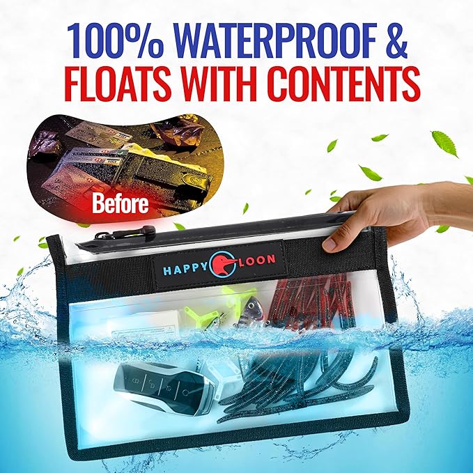 Elite Waterproof Fishing Tackle Bag Set - 2 Sizes, 100% Submersible Dry Bags, Floats with Lure & bait- Scuba-Grade Zipper, PVC-Free, Tethering Loop - Premium Fishing accessory pouch