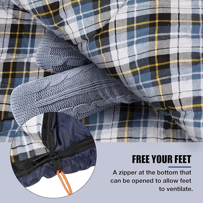 REDCAMP Cotton Flannel Sleeping Bag for Camping Backpacking, Adults Cold Weather Envelope Sleeping Bags with 2/3/4lbs Filling