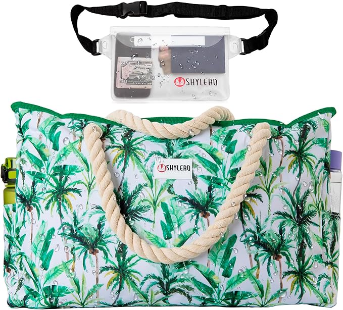 SHYLERO Beach Bag and Pool Bag. Has Airtight Pouch, Ton of Pockets. Beach Tote is Zippered, Water Resistant. Family Size