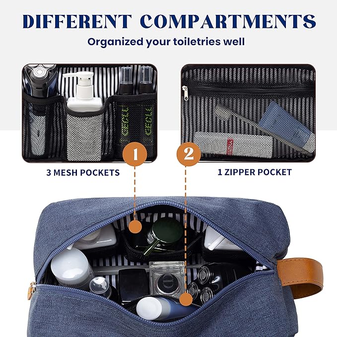 Vorspack Toiletry Bag for Men - Large Dopp Kit for Travel Water Resistant Travel Bag for Toiletries Accessories Lightweight Toiletries Bag - Blue