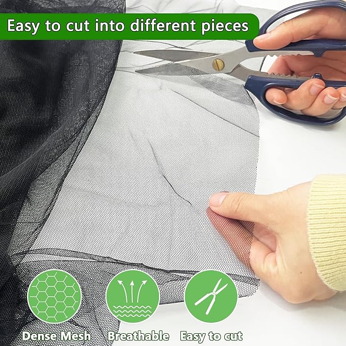 2 Pcs Mosquito Nettings,10 x 13Ft Fly Insect Bird Net Garden Mesh Screen Barrier,Mosquito Mesh Screen for Patio,Balcony,Camping,Umbrella,Protecting Vegetables Fruit Tree Plants(Black)