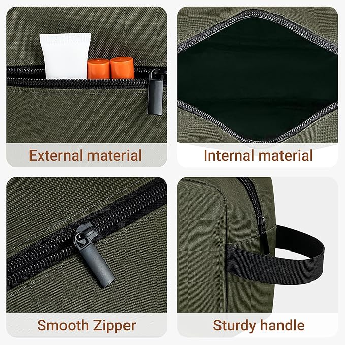 Elviros Travel Toiletry Bag for Women and Men, Lightweight Makeup Bag Hanging Dopp Kit with Shaving Compartment Cosmetic Organizer Small Tool Bag Travel Essentials, Army Green