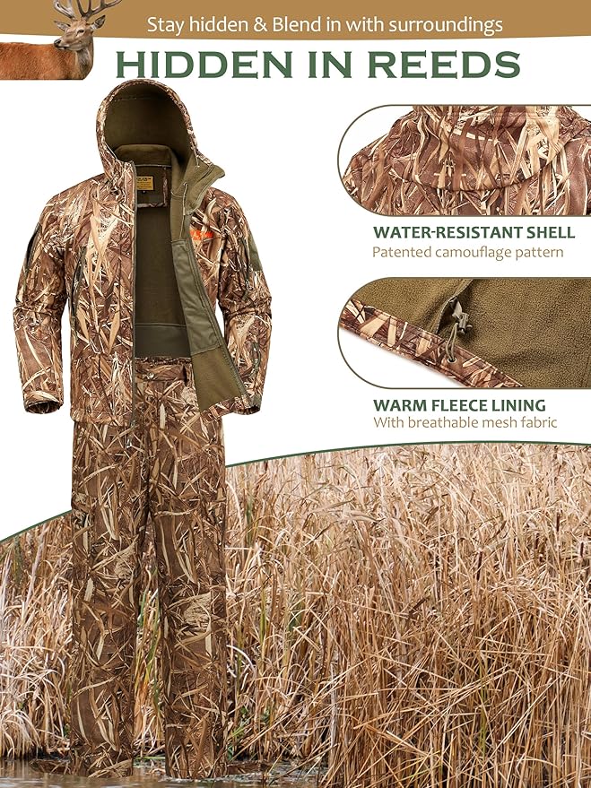 NEW VIEW Camo Hunting Clothes for Men,Quiet Warm Hunting Jacket and Pants,Water Resistant Hunting Suit for Deer Duck Bow Hunt