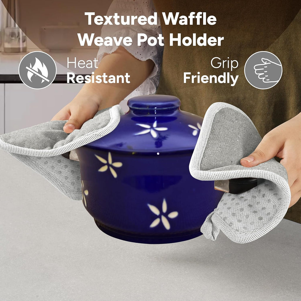 Casa Platino Heat Resistant Oven Mitts & Potholders, 4-Piece – Oven Mitts and Pot Holders Sets for Baking, Grilling & Microwave – Withstands Heat Up to 500°F, Non-Slip, Machine Washable – Grey