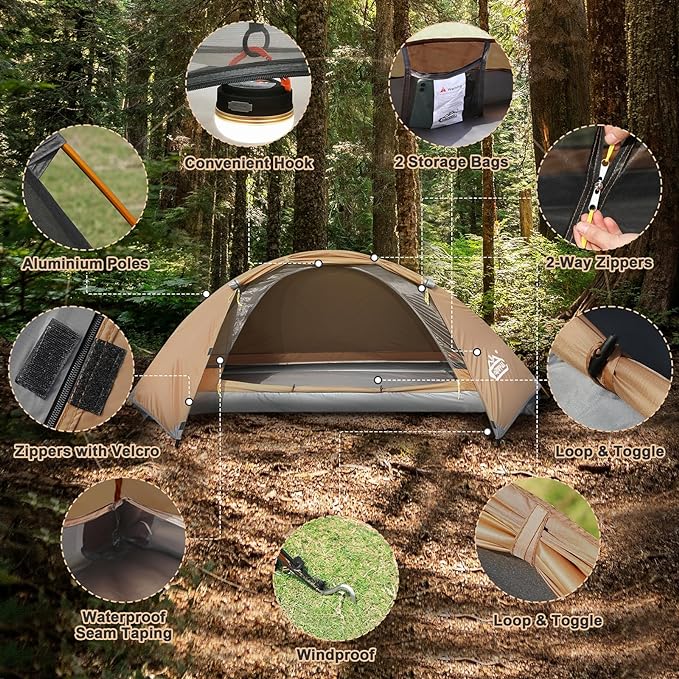 1 Person Tent for Camping Hiking Mountain Hunting Backpacking Tents 4 Season Resistance to Windproof Rainproof and Waterproof