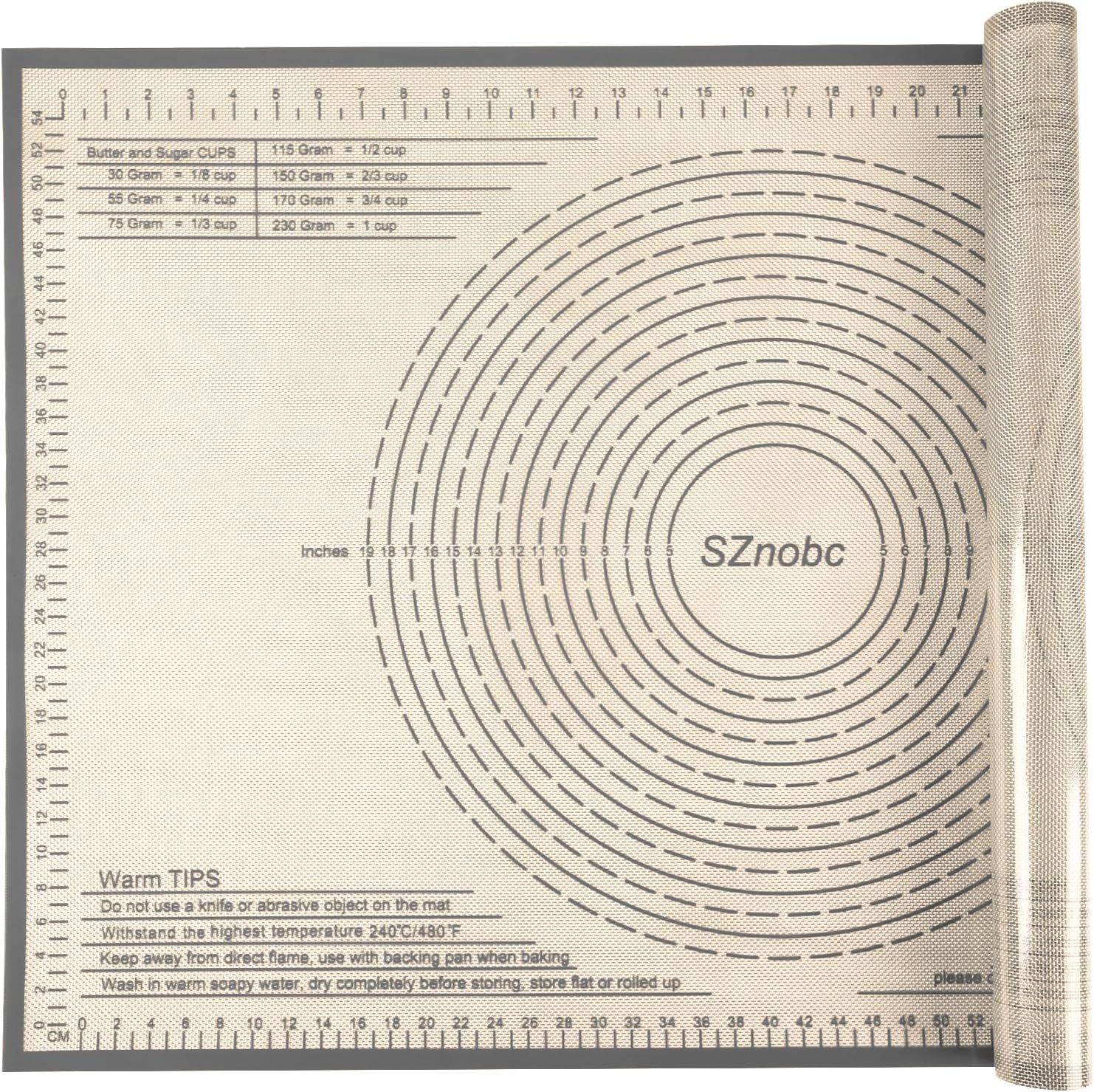 Silicone Baking Mat 36x24 Inch Nonstick Pastry Mat Perfect for Dough Mat, Pastry Board, Kitchen Counter Mat - For Dough, Pastry, Pie Crust, Fondant, Cookies, Bread, Pasta/Pizza, Grey