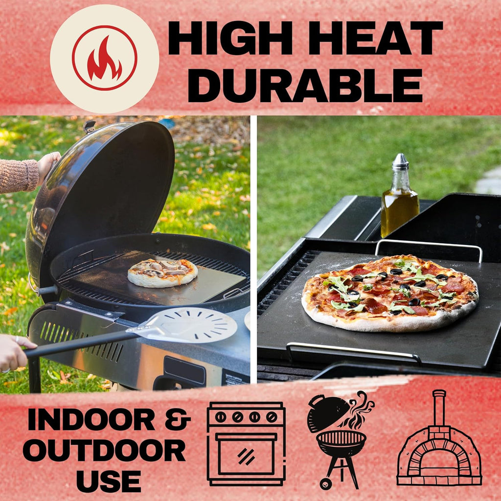 Reversible Ceramic Pizza Stone for Oven - Pizza Stones for Grill with Handles, Pizza Peel, Pizza Cutter, Dough Tool - Bread Baking Stone - 15 inch Ceramic Pizza Pan - Pizza Making Kit - Oven Stone