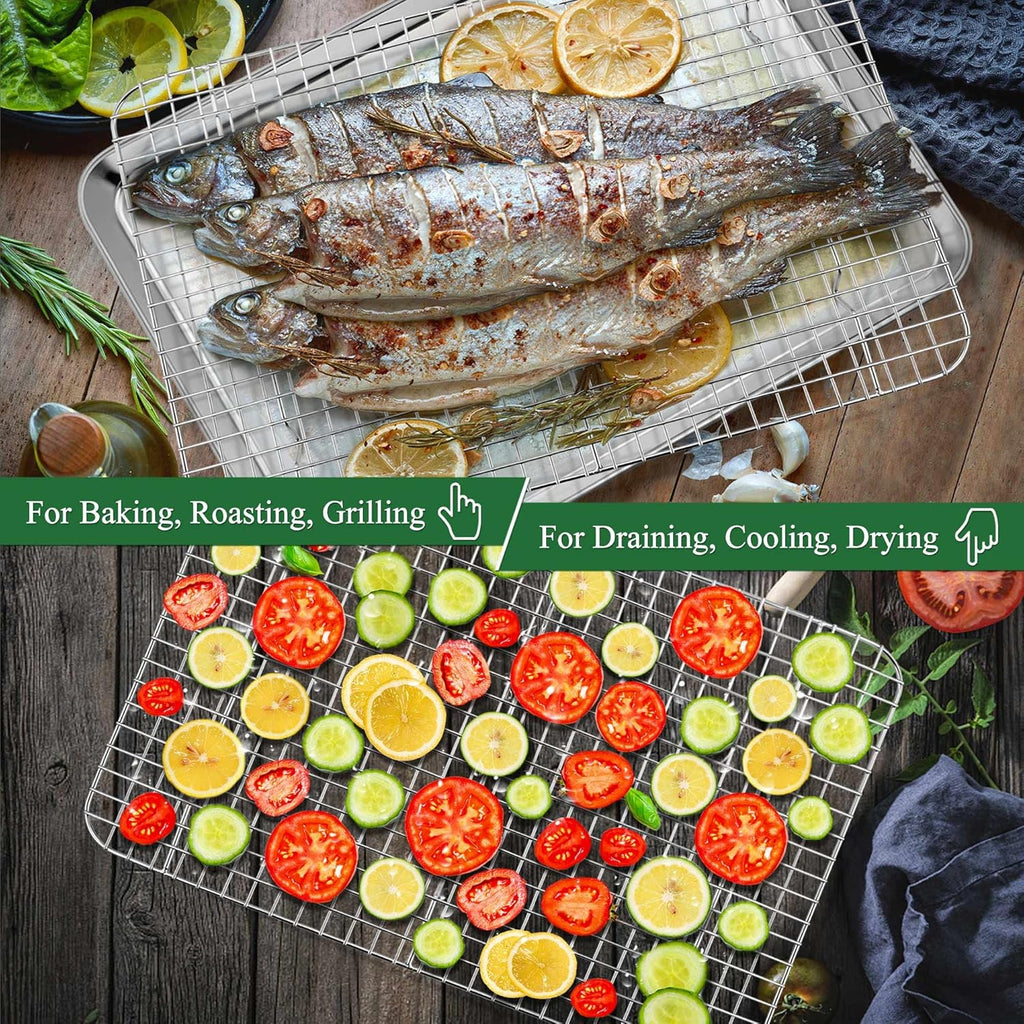 P&P CHEF 17.5 Inch Baking Sheet and Rack Set, Stainless Steel Cookie Sheets Oven Baking Pans Trays with Cooling Racks for Cooking & Roasting, Oven & Dishwasher Safe, (4Pcs)