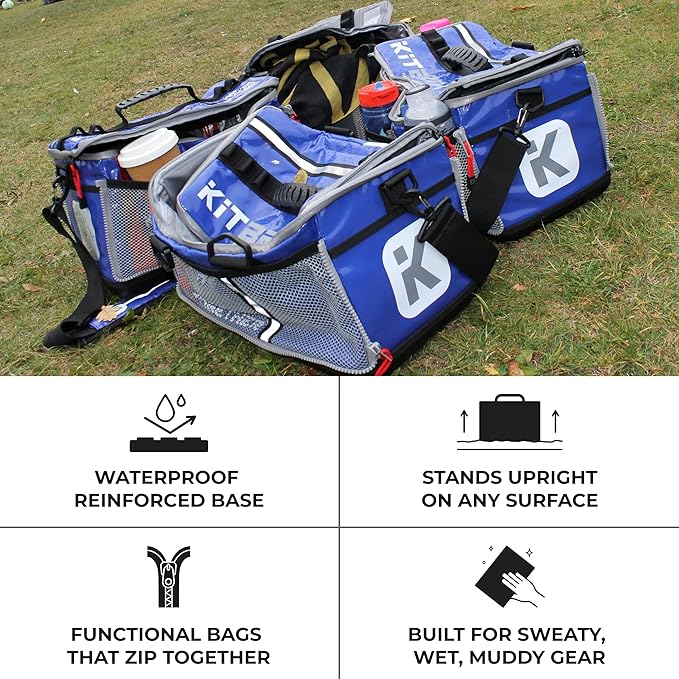 KITBRIX Gym Bag, Duffel Bag, Personal Item Travel Bag - Solid Waterproof Base - Built for Wet, Muddy Gear - Multi-Use Swim Bag, Soccer Bag, Wrestling Bag, Camping Bag, Triathlon Transition Bag