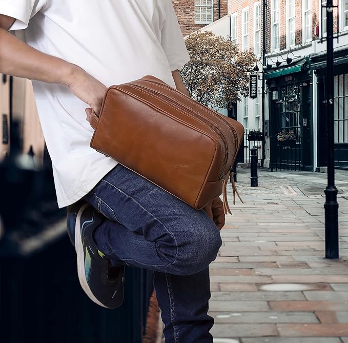VC VINTAGE COUTURE Leather Toiletry Bag for Men Extra Large Leather Men's Toiletry Bag for Traveling Real Leather Dopp Kit for Men Leather Shaving Bag for Travel