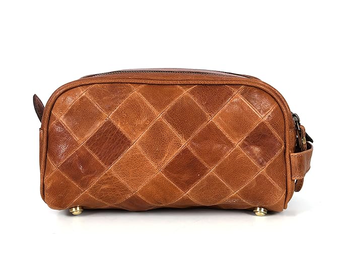 10" Premium Leather Toiletry Travel Pouch With Waterproof Lining | King-Size Handcrafted Vintage Dopp - Kit ~ Gift for Father's Day By Aaron Leather Goods (CM Tan)