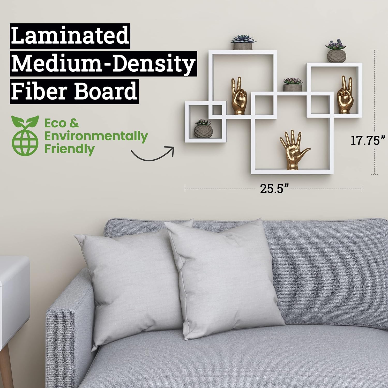 Greenco 4 Cube Intersecting Shelves, Easy-to-Assemble Floating Wall Mount Shelves for Bedrooms and Living Rooms, Natural Finish