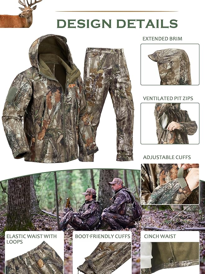 NEW VIEW Camo Hunting Clothes for Men,Quiet Warm Hunting Jacket and Pants,Water Resistant Hunting Suit for Deer Duck Bow Hunt