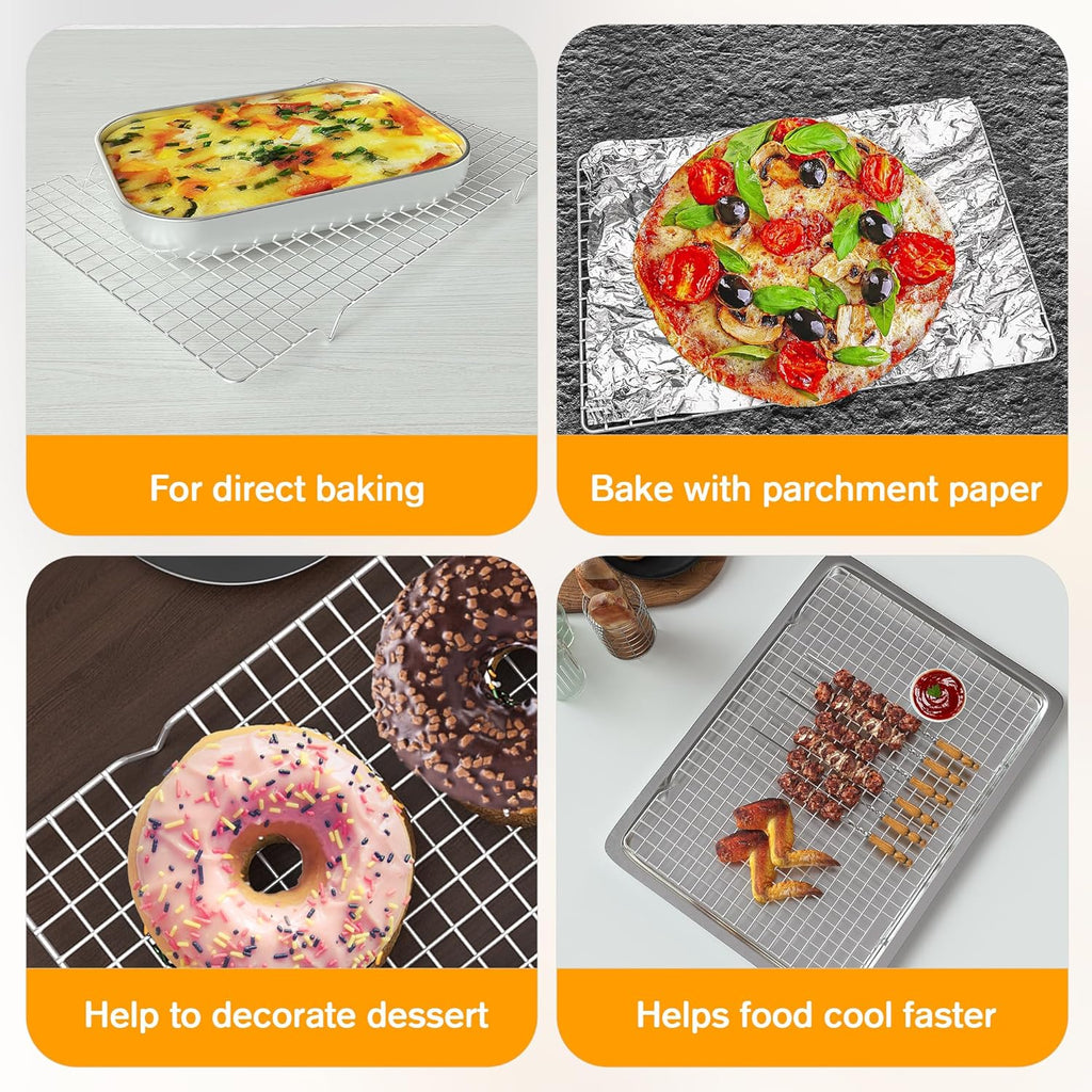 2PCS Cooling Racks for Cooking and Baking -11.65''x16.85''Heavy Duty Stainless Steel Wire Rack for Baking, Grilling, Roasting - Oven & Dishwasher Safe - Fits Half Sheet Pan（Silver）