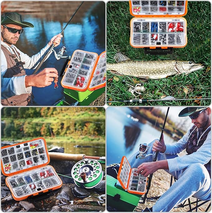 TOPFORT 187/343pcs Fishing Accessories Kit, Organized Fishing Tackle Box with Tackle Included, Fishing Hooks, Fishing Weights Sinkers, Fishing Gear and Equipment, Fishing Gift for Men