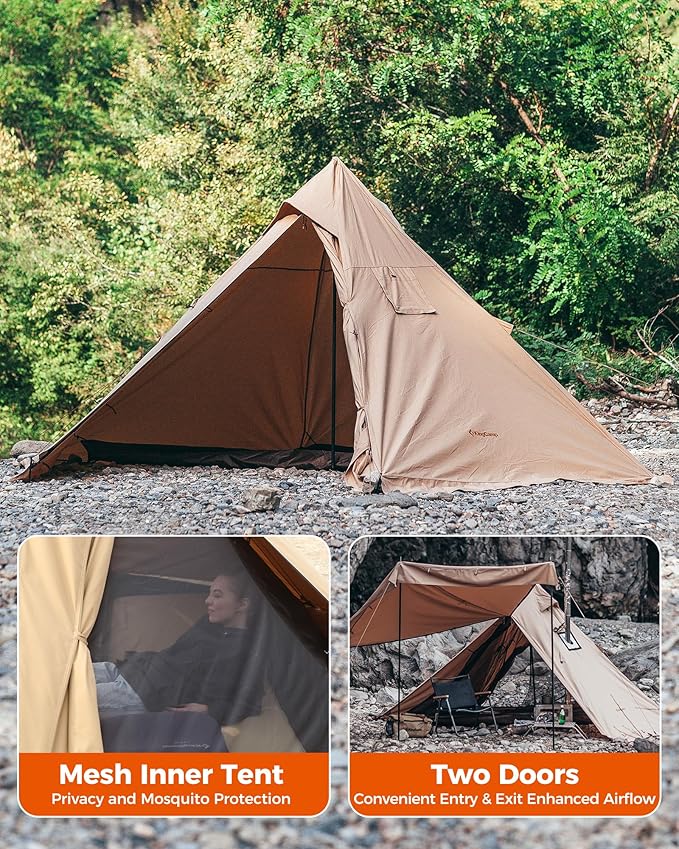 KingCamp Hot Tent, Lightweight Waterproof & Windproof Tipi Hot Tents with Stove Jack for Outdoor Camping