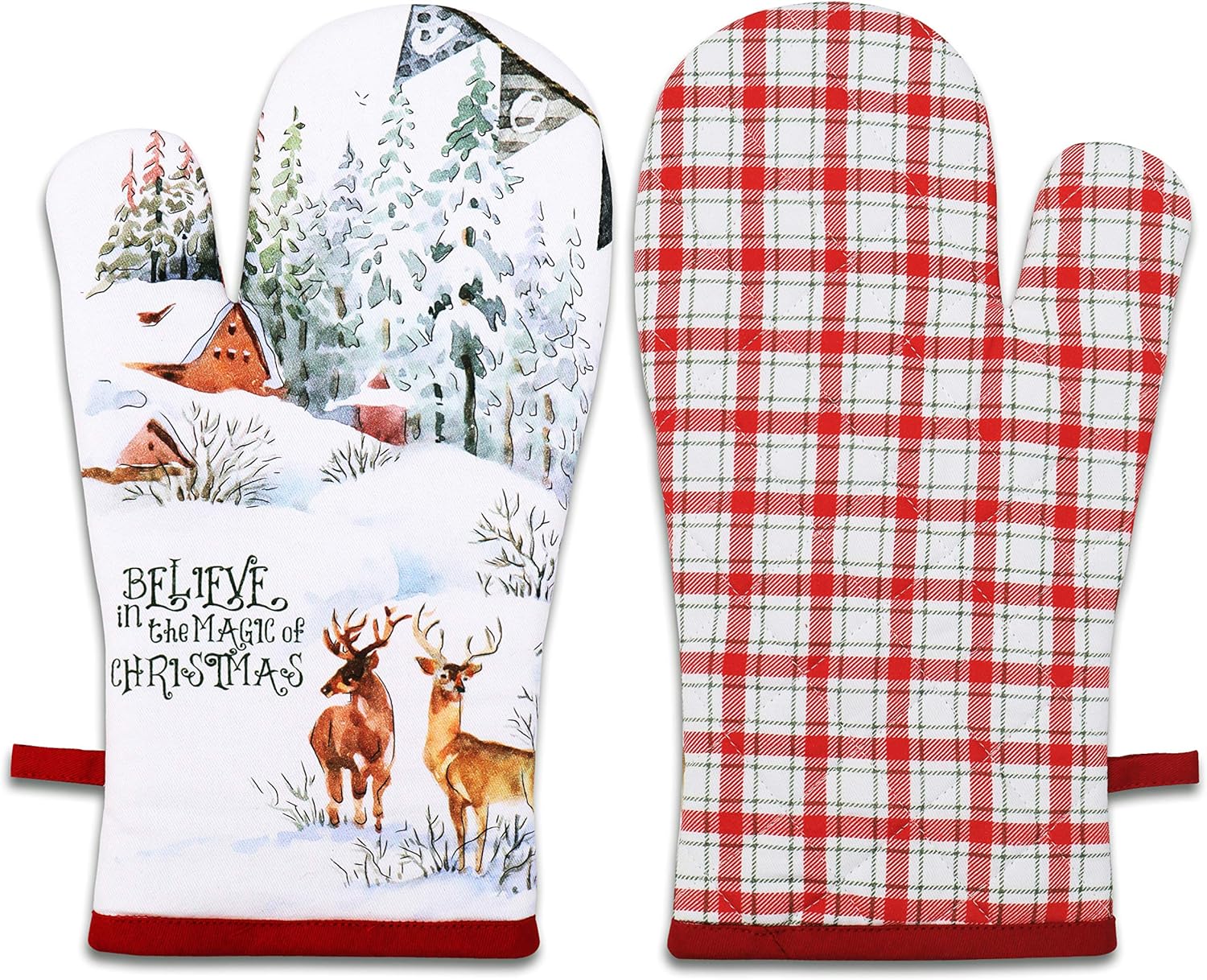 AMOUR INFINI Oven Mitts Set of 1 Quilted Liner with Hanging Loop Non Slip, Heat Resistant, Washable Reusable Oven Mitt Gifts (Christmas Winter 7x13 Inches)