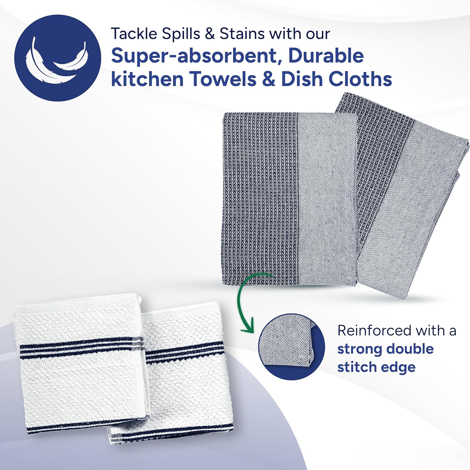 Casa Platino Mini Oven Mitts Set, 8-Piece – 500°F Heat Resistant Silicone Oven Mitts, Potholders for Kitchens, 2 Kitchen Towels & 2 Dish Cloths – Non-Slip & Durable – Indigo