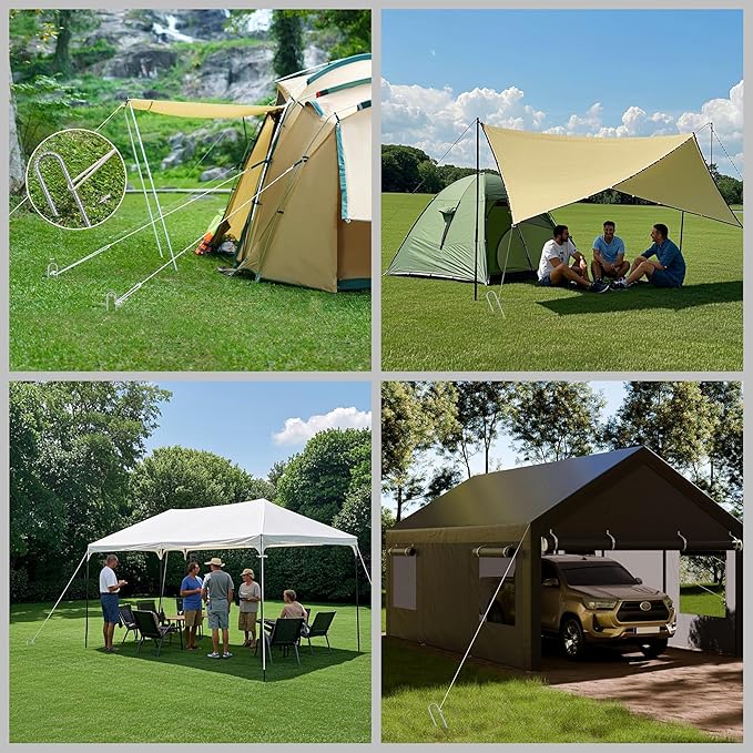 VVOKGO RebarStakes 12 Inches Long 1/4 inch Diameter 4-Pack J Hook Heavy Duty Steel Tent Pegs with Chisel Point End, Securing Pins, Soccer Goals, Camping Tents, Garden Decoration