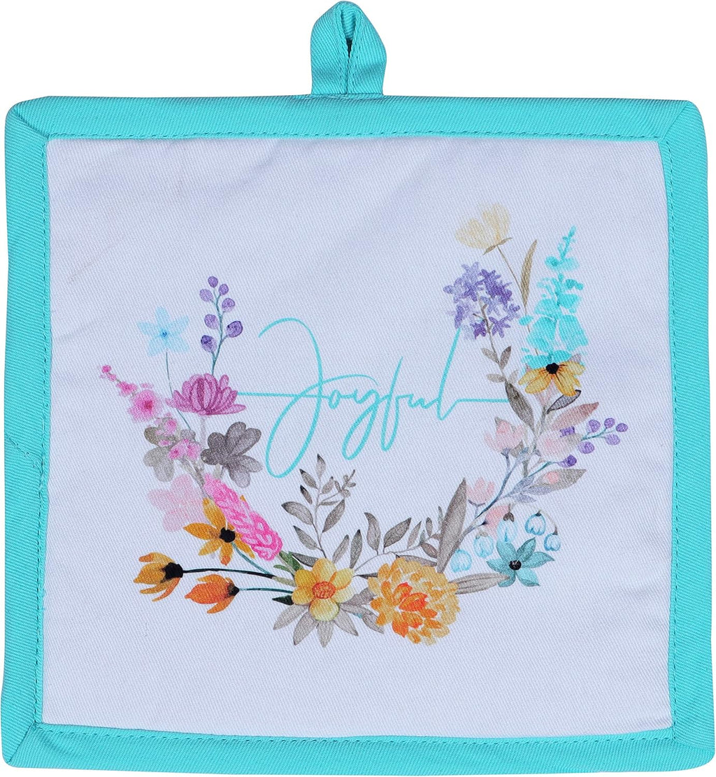 AMOUR INFINI Pot Holders Heat Resistant Cotton Set of 2 Nonslip 8"x8" Inch Hot Pads for Kitchen, BBQ, Baking & Cooking with Hanging Loops (Joyful Floral)