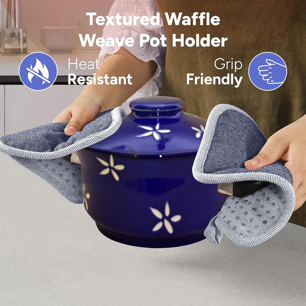 Casa Platino Silicone Oven Mitts & Potholders, 4-Piece – Pot Holders and Oven Mitts for BBQ & Baking, Oven Mitt for Kitchen & Microwave – Heat Resistant Up to 500°F, Durable & Flexible – Indigo