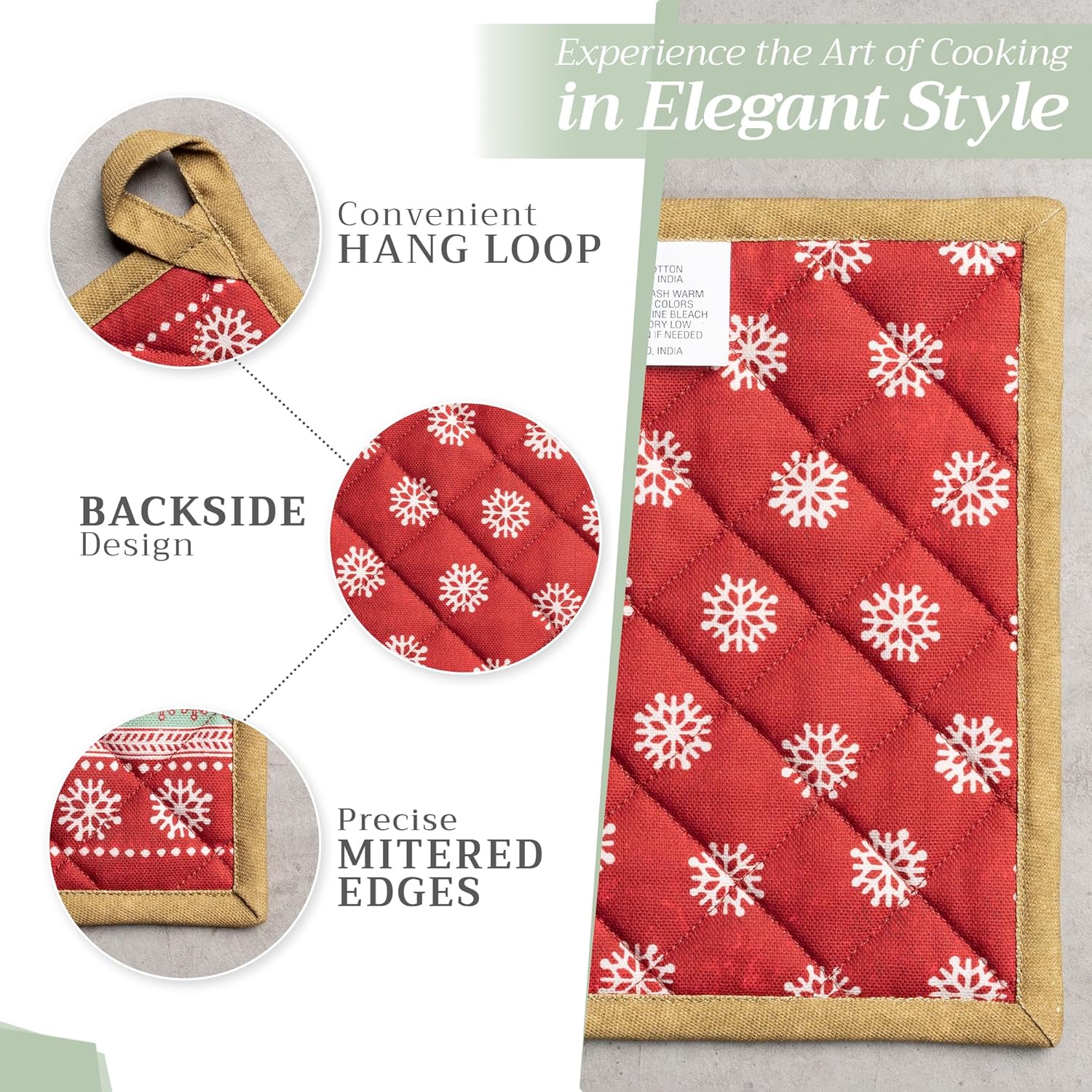 Maison d' Hermine Pot Holders Set 100% Cotton Heat Resistant Potholders 8" x 8" Hot Pads with Loop BBQ, Cooking, Baking, Grilling, Kitchen, Handling Hot Pans (Pack of 2, Sofia)