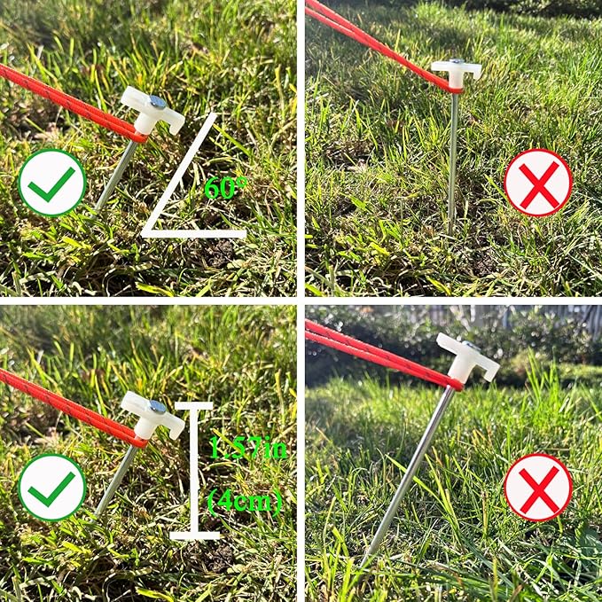 20 Pcs Tent Stakes Heavy Duty Ground Stake for Camping, 10 Inch Galvanized Non-Rust Metal Tent Pegs Tent Spikes Yard Stakes for Outdoor Canopy Garden Hiking -Fluorescent White