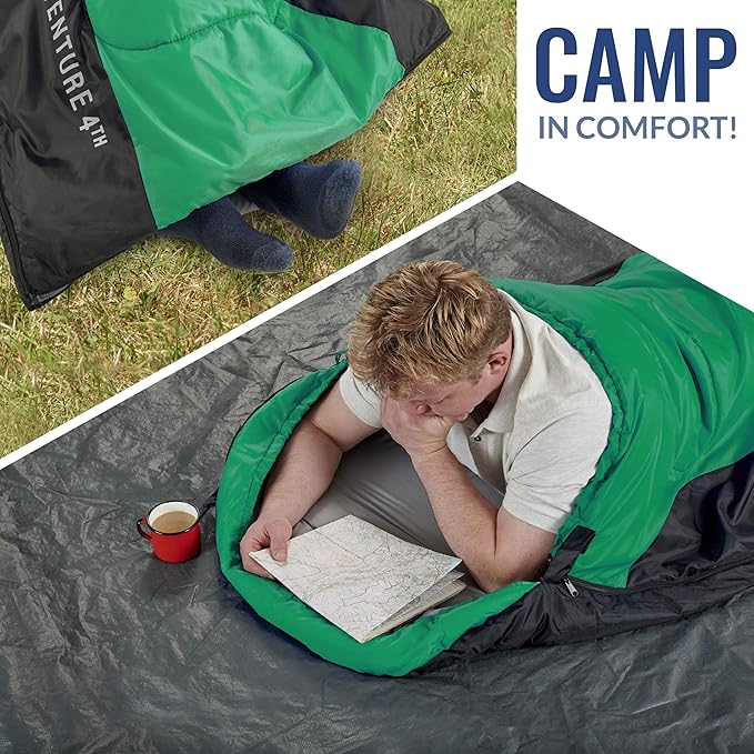 VENTURE 4TH Backpacking Sleeping Bag – XXL, Double and Single Sizes - Lightweight Warm & Cold Weather Sleeping Bags for Adults, Kids & Couples – Ideal for Hiking, Camping & Outdoor Adventures