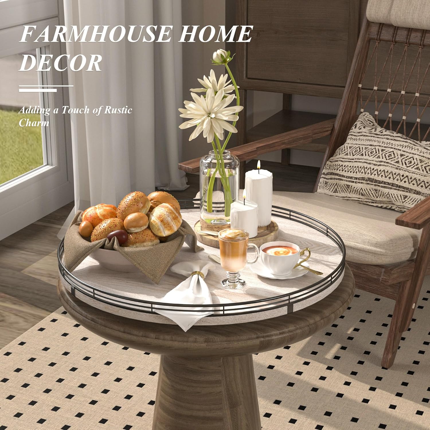 18" Lazy Susan Wood Turntable Organizer for Kitchen Decor, Farmhouse Round Wooden Lazy Susan Organization and Storage for Cabinet, Dining Table, Pantry, Bathroom, Countertop, Centerpiece, Home Decor