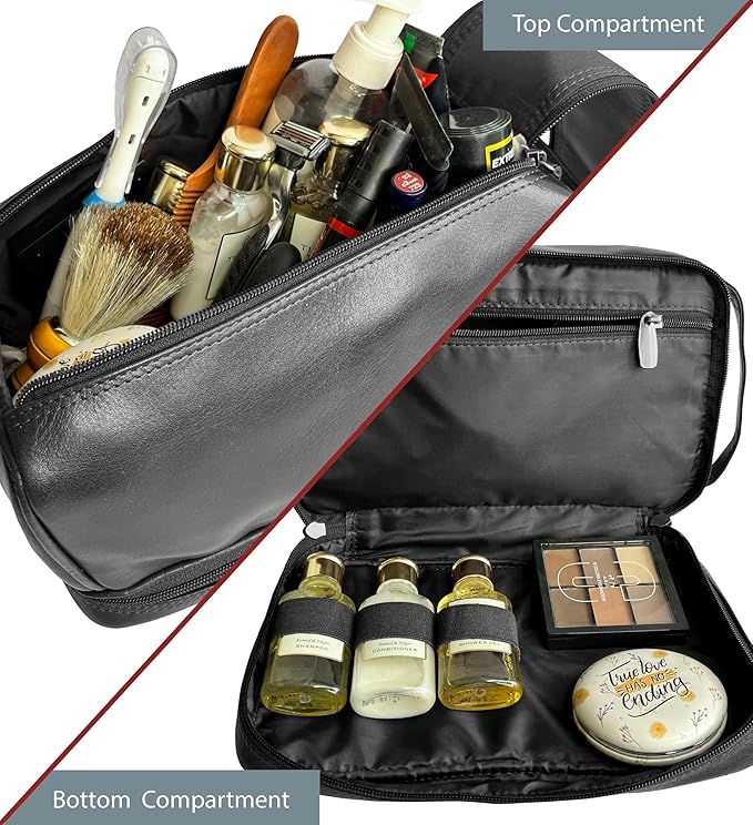 RusticTown Leather Toiletry Bag for Men - Travel Shaving Dopp Kit - Bathroom Shower Toiletries Organizer - Cosmetic Make up Bag for Women