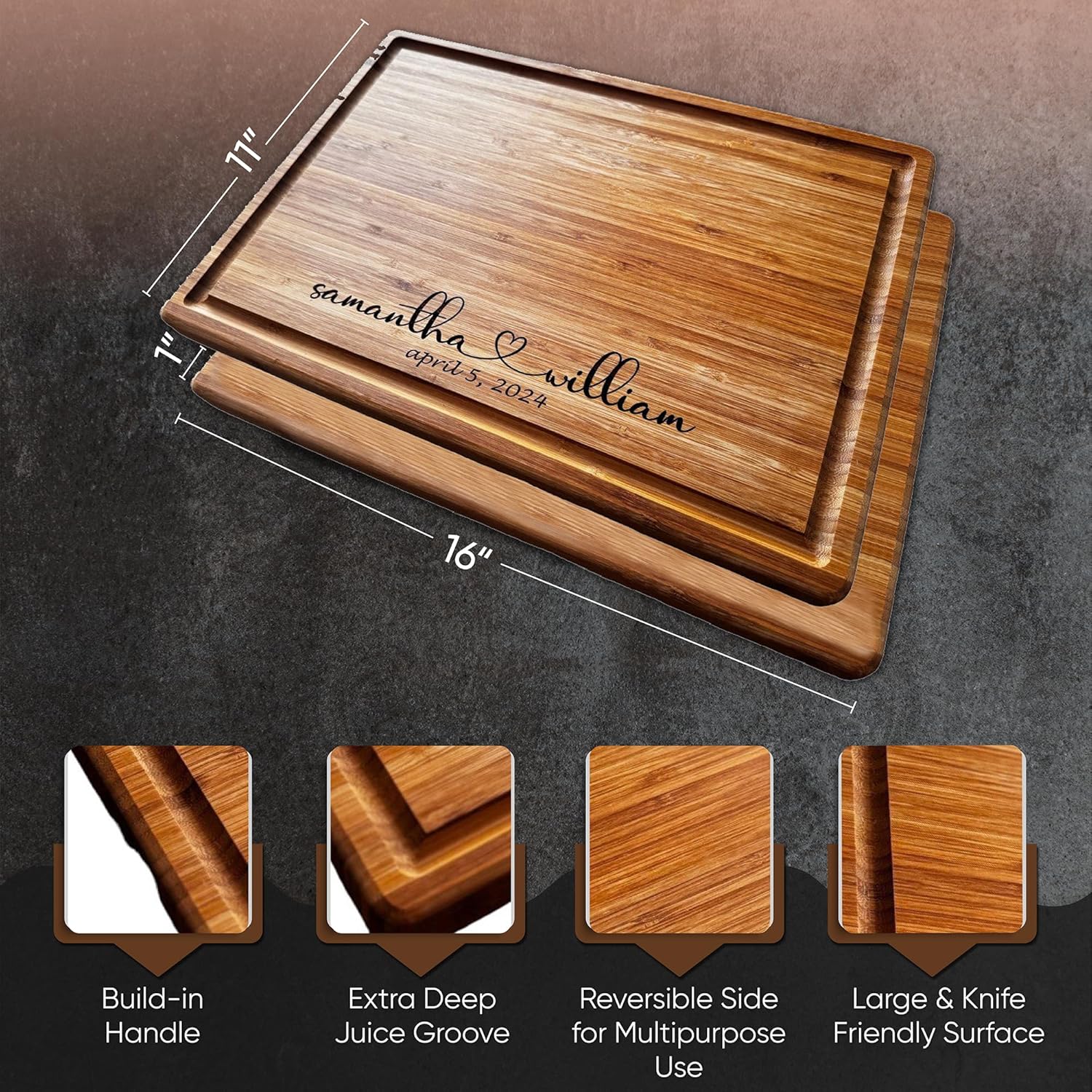 Handmade Personalized Cutting Board - Unique Christmas, Wedding, New Home, and Bridal Shower Gifts - Christmas Gifts - Engraved Charcuterie Boards - Bamboo Cheese Board