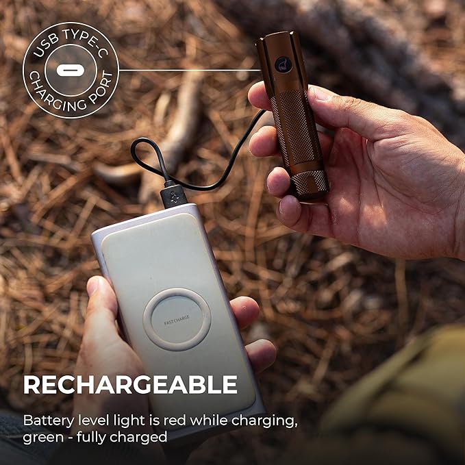 LED Rechargeable Flashlight - Super Bright 1250 High Lumens Flashlight, Waterproof IP68 Small Compact Pocket Tactical Flashlight for Home, Emergency, Rescue, Camping, Gifts for Men Desert Tan