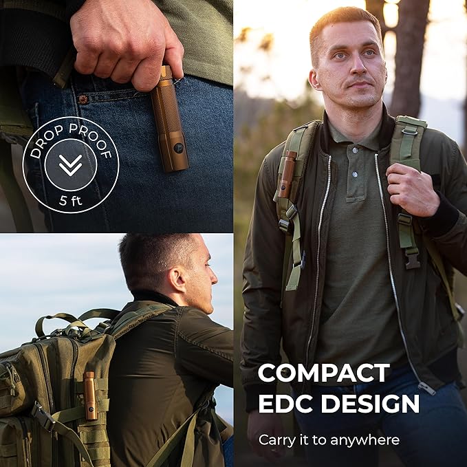 LED Rechargeable Flashlight - Super Bright 1250 High Lumens Flashlight, Waterproof IP68 Small Compact Pocket Tactical Flashlight for Home, Emergency, Rescue, Camping, Gifts for Men Desert Tan