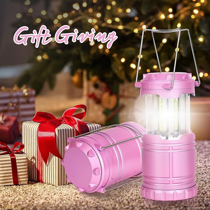 2-Pack LED Pink Camping Lanterns, Portable Camping Lights, Outdoor Handled Lamps, Essential Emergency Lights for Power Outages, Hiking, Hurricane