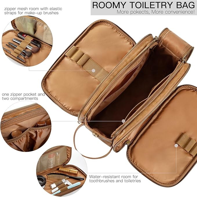 Elviros Toiletry Bag for Men, Large Travel Shaving Dopp Kit Water-resistant Bathroom Toiletries Organizer PU Leather Cosmetic Bags