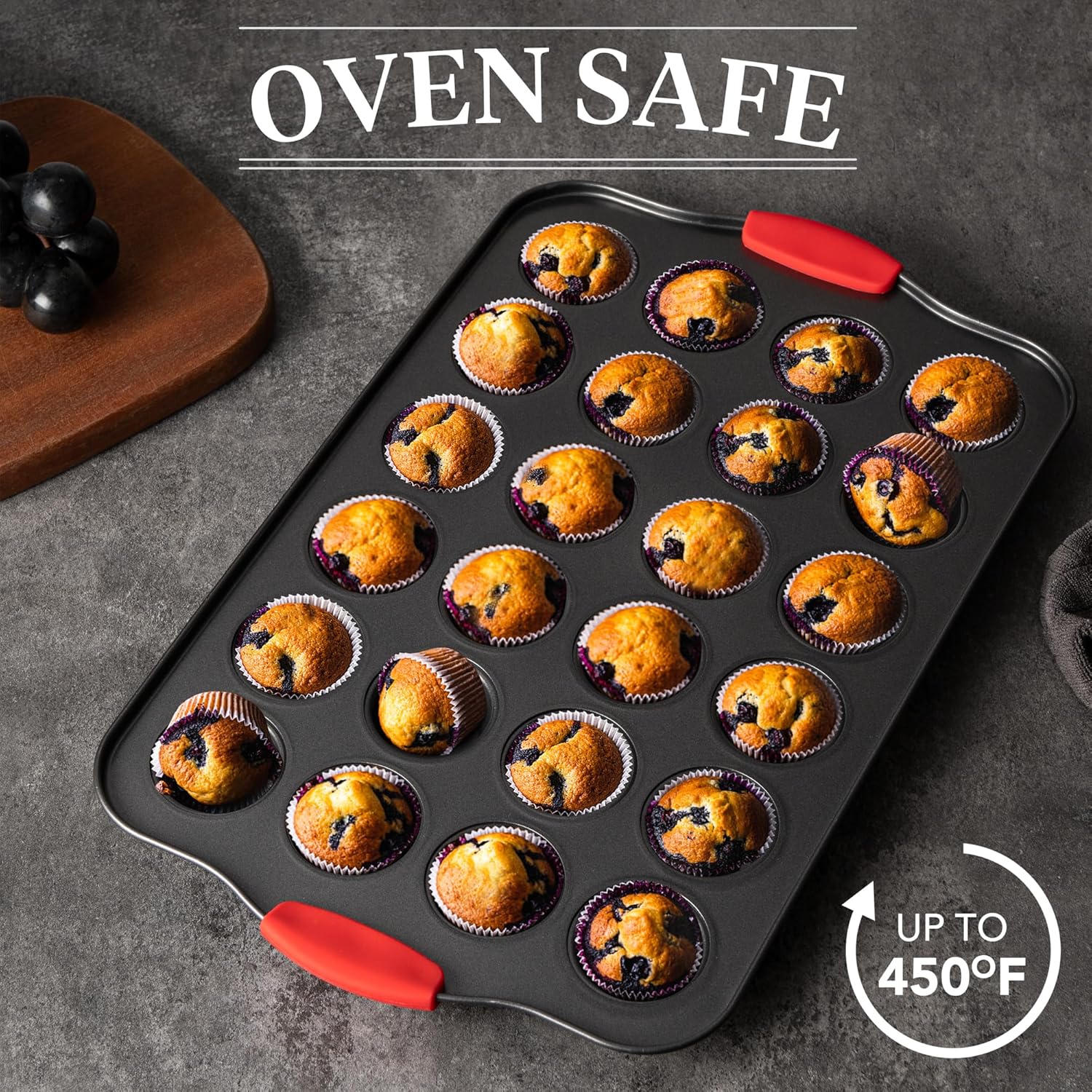 Tiawudi Muffin Pan, Nonstick Cupcake Pan Set, 2 Pack Heavy Duty Muffin Tins for Baking, 12-Cup Regular and 24-Cup Mini Bareware Tray with Silicone Grip Handles