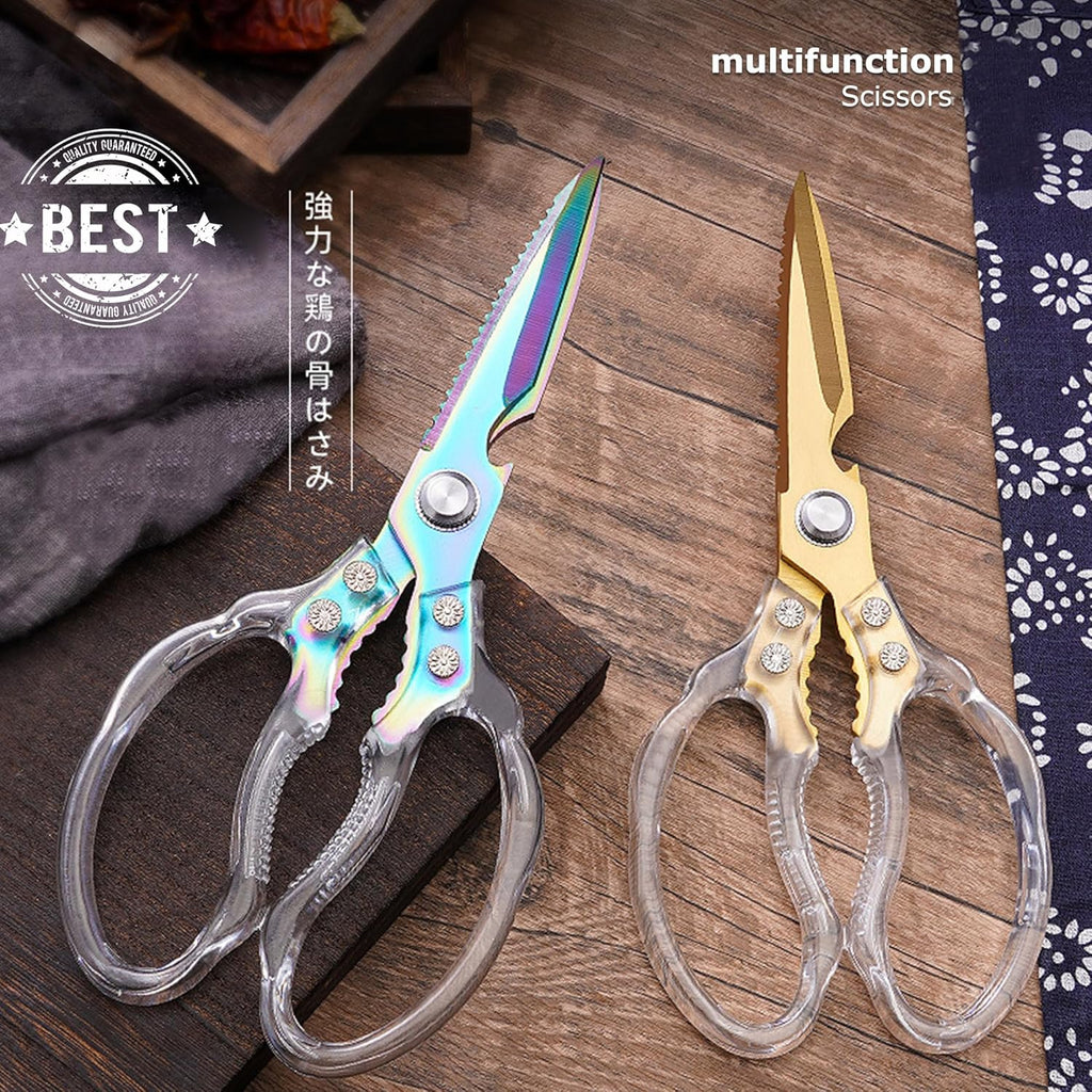 Heavy Duty Kitchen Scissors, Stainless Steel & Aluminum, Serrated Edge, Ambidextrous, Contemporary Style, Blade Color, Kitchen Shears